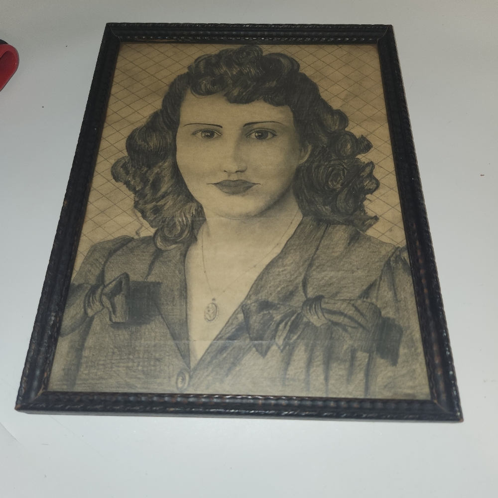 Vintage pencil Original Art work war soldier woman 10" x 13" Unsigned Portrait - Picture 3 of 15